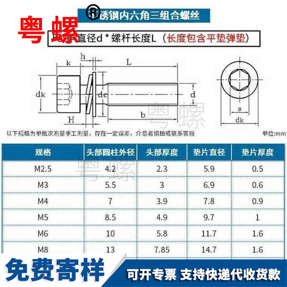 訂制8.8級內(nèi)六角西雙版納三組合螺絲